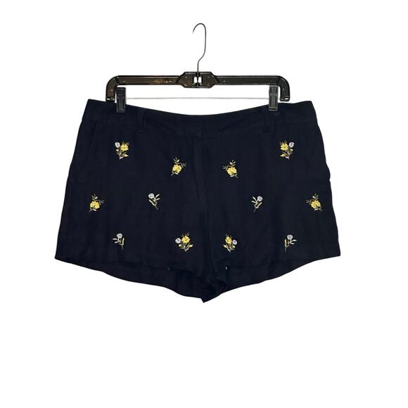 Loft navy blue yellow embroidered floral shorts size 8 - Picture 7 of 11